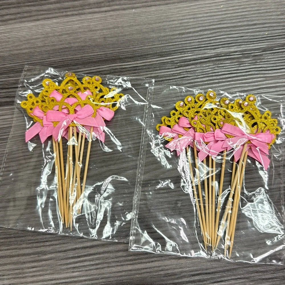 20 pieces princess crown pink bow cupcake decorating supply supplies new